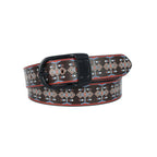 Unisex Tribal Patterned Leather Belt With Geometric Print Matte Black Buckle Handmade Style.