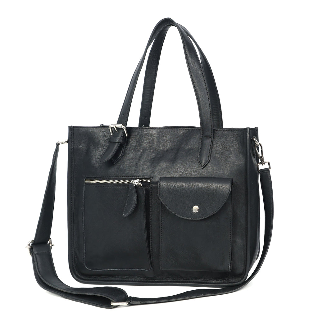 Premium Export Quality Genuine Leather Office Tote Bag with Zip Pockets & Sling Strap