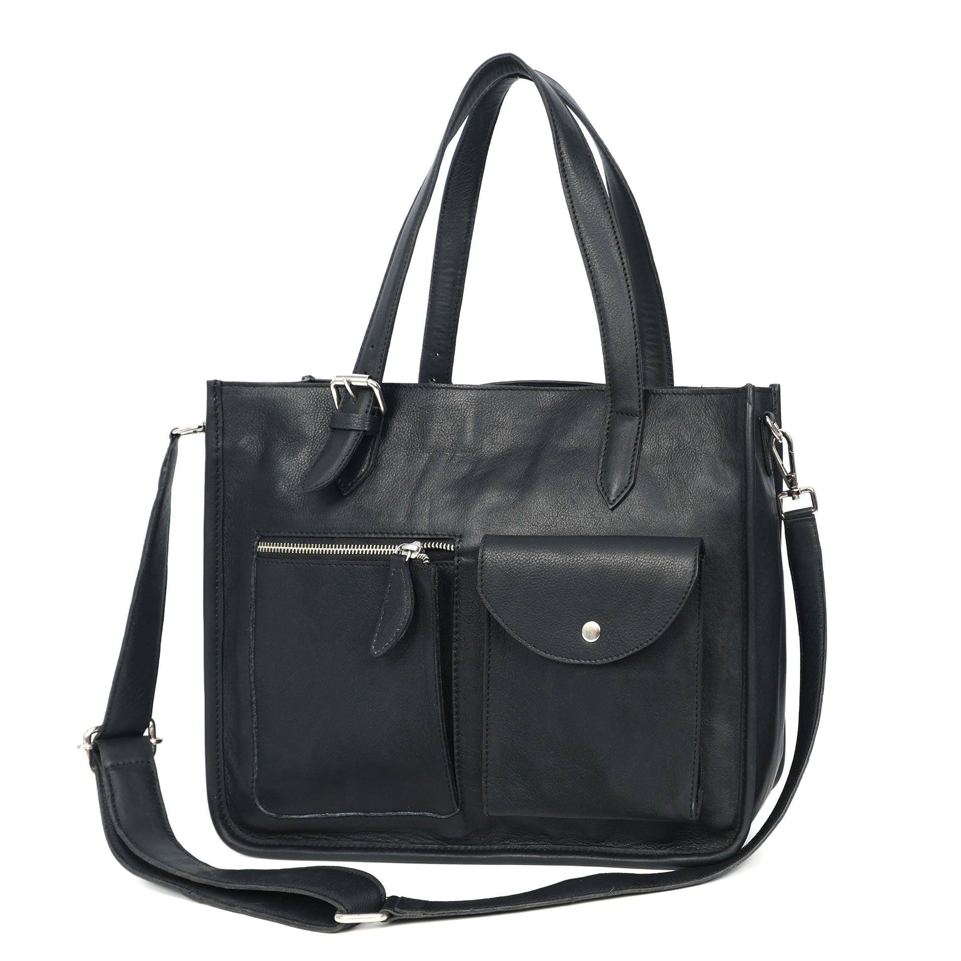 Premium Export Quality Genuine Leather Office Tote Bag with Zip Pockets & Sling Strap