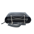 Premium Export Quality Black Leather Tote Bag with Chain Handles & Zip Closure