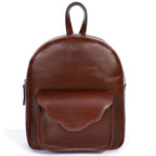 Genuine Leather Mini Backpack for Women with Front Pocket Classic Brown Daypack