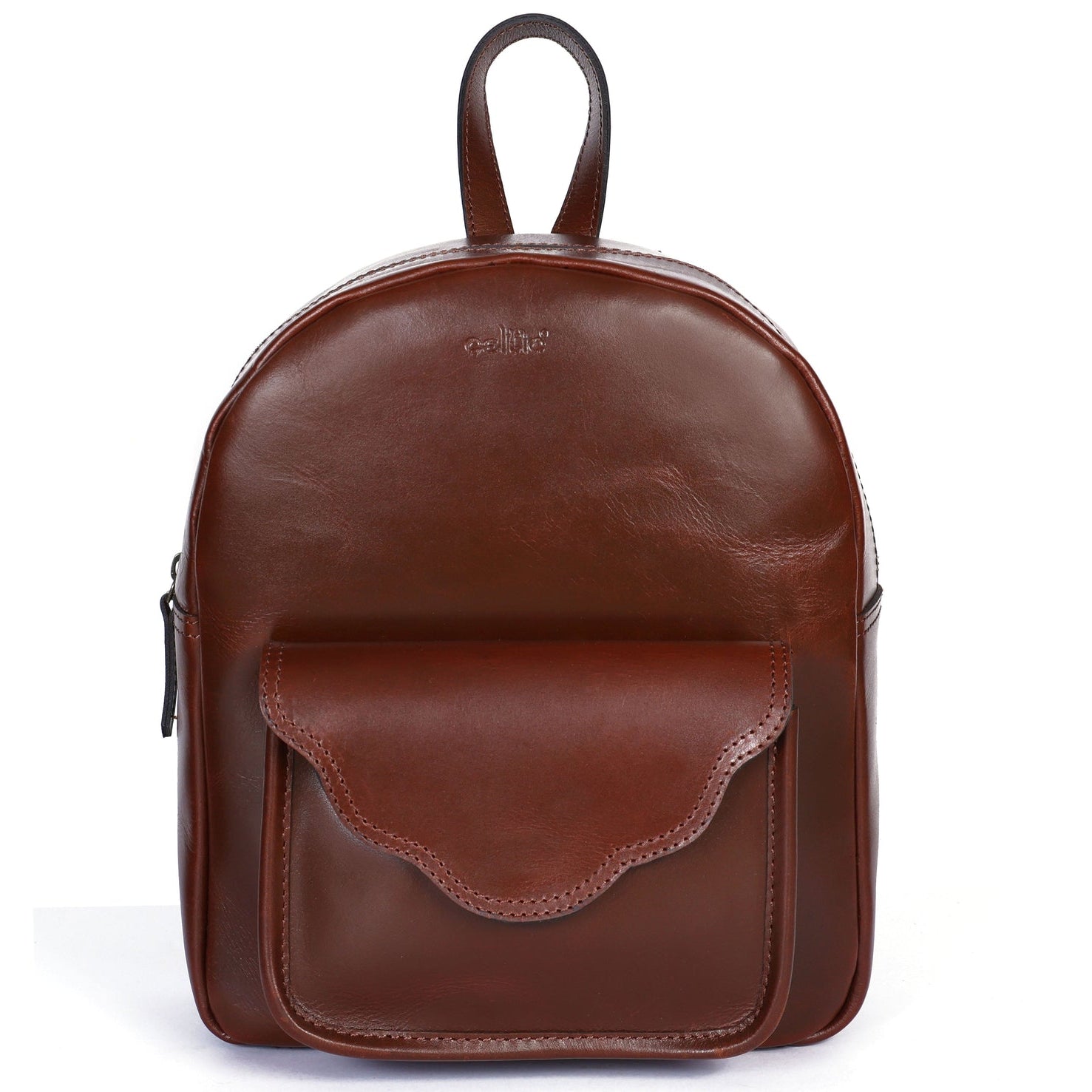 Genuine Leather Mini Backpack for Women with Front Pocket Classic Brown Daypack