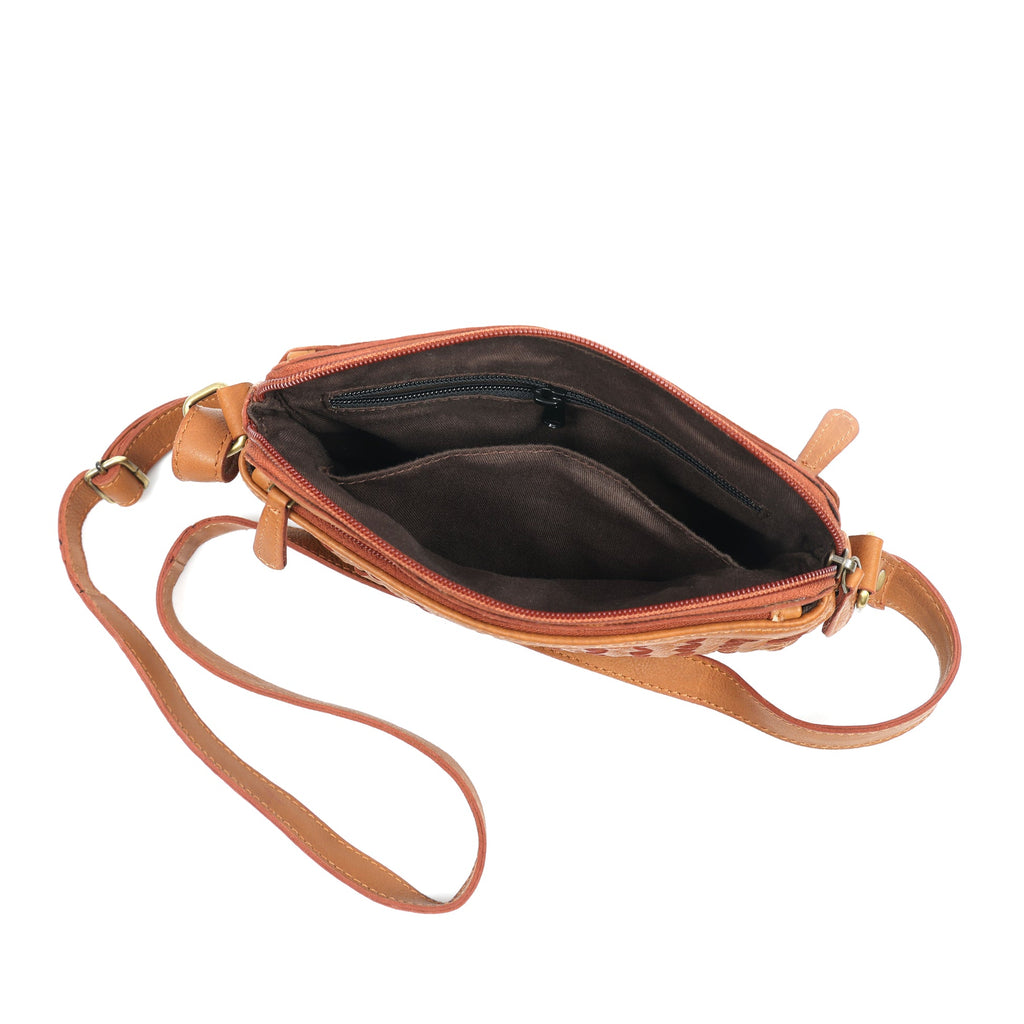 Premium Handwoven Leather Crossbody Bag with Zip Closure & Adjustable Strap