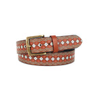 Handcrafted Aztec Pattern Leather Canvas Belt With Antique Buckle For Casual Wear