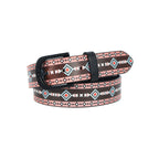 Unisex Geometric Patterned Leather Belt With Black Buckle For Casual Everyday Wear