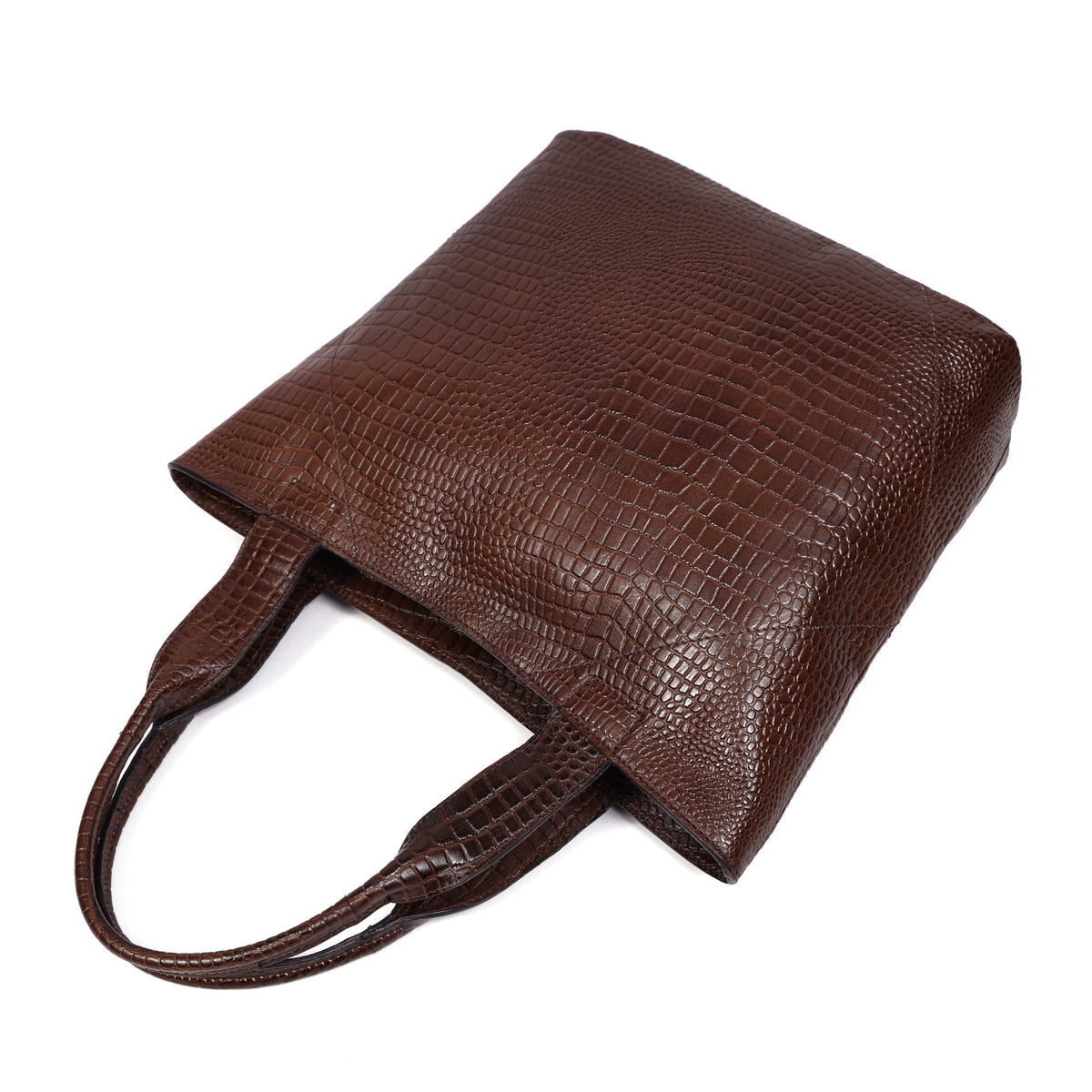 Croc-Texture Leather Tote Bag with Spacious Interior and Dual Shoulder Handles
