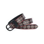 Unisex Tribal Patterned Leather Belt With Geometric Print Matte Black Buckle Handmade Style.