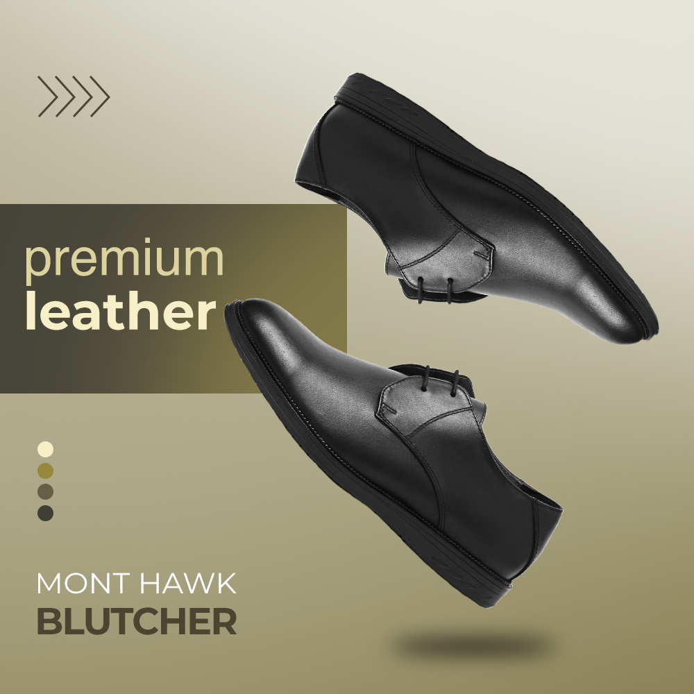Leather Blucher Shoes – Open-Lace Derby Design with Cushioned TPR Comfort Sole & Breathable Leather Lining