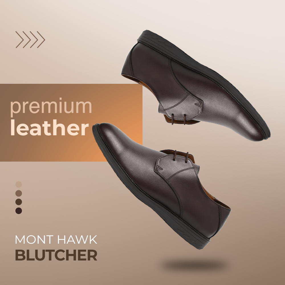 Leather Blucher Shoes – Open-Lace Derby Design with Cushioned TPR Comfort Sole & Breathable Leather Lining