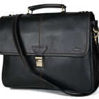 Premium Export Quality Black Leather Laptop Messenger Bag | Multi-Compartment Office Briefcase