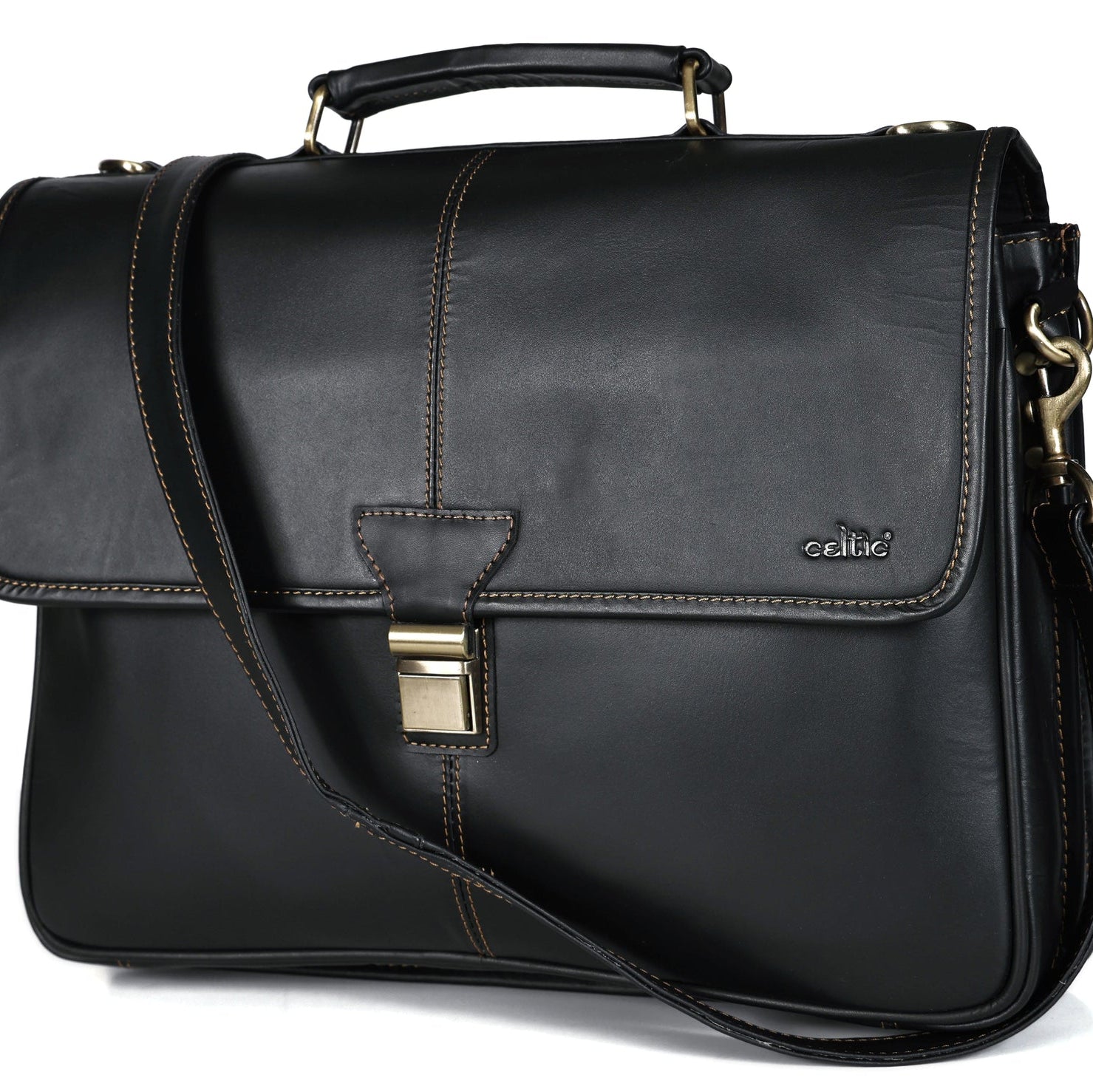 Premium Export Quality Black Leather Laptop Messenger Bag | Multi-Compartment Office Briefcase