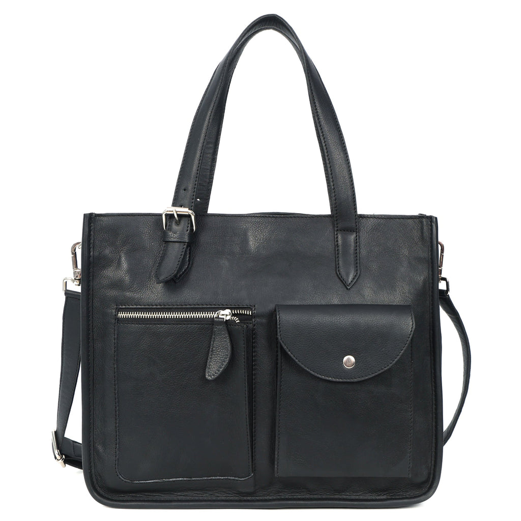 Premium Export Quality Genuine Leather Office Tote Bag with Zip Pockets & Sling Strap