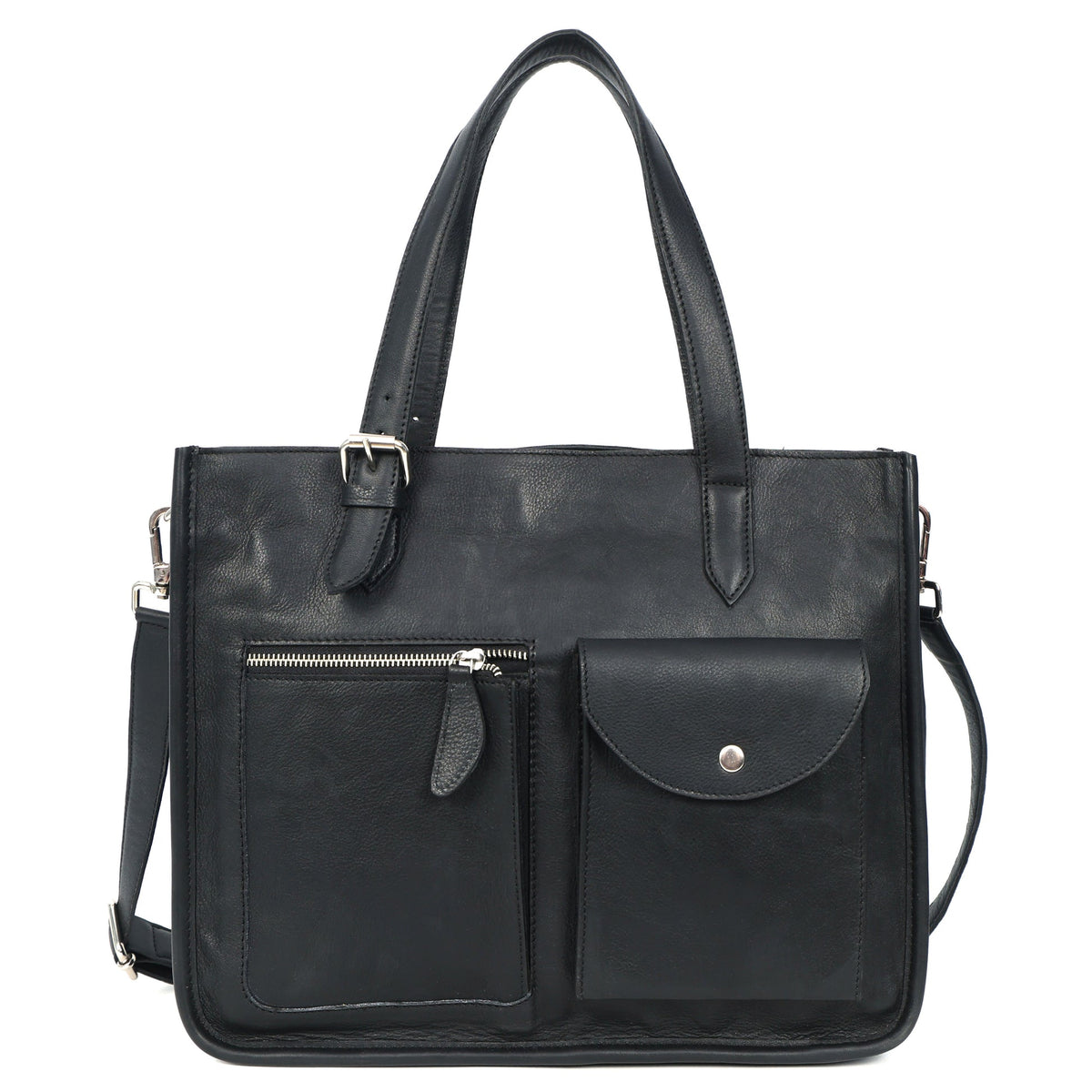 Premium Export Quality Genuine Leather Office Tote Bag with Zip Pockets & Sling Strap