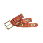Handcrafted Aztec Pattern Leather Belt With Antique Buckle For Casual Ethnic Styling