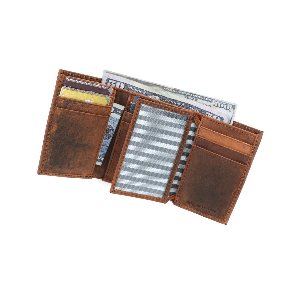 Premium Vintage Tri-Fold Genuine Leather Wallet | Export Quality | Multi-Card & ID Holder
