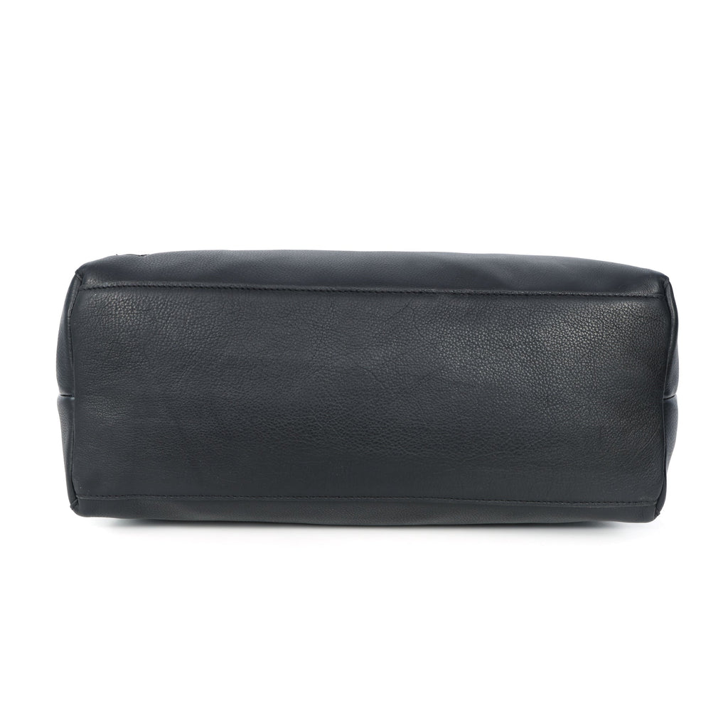 Premium Export Quality Black Leather Tote Bag with Chain Handles & Zip Closure
