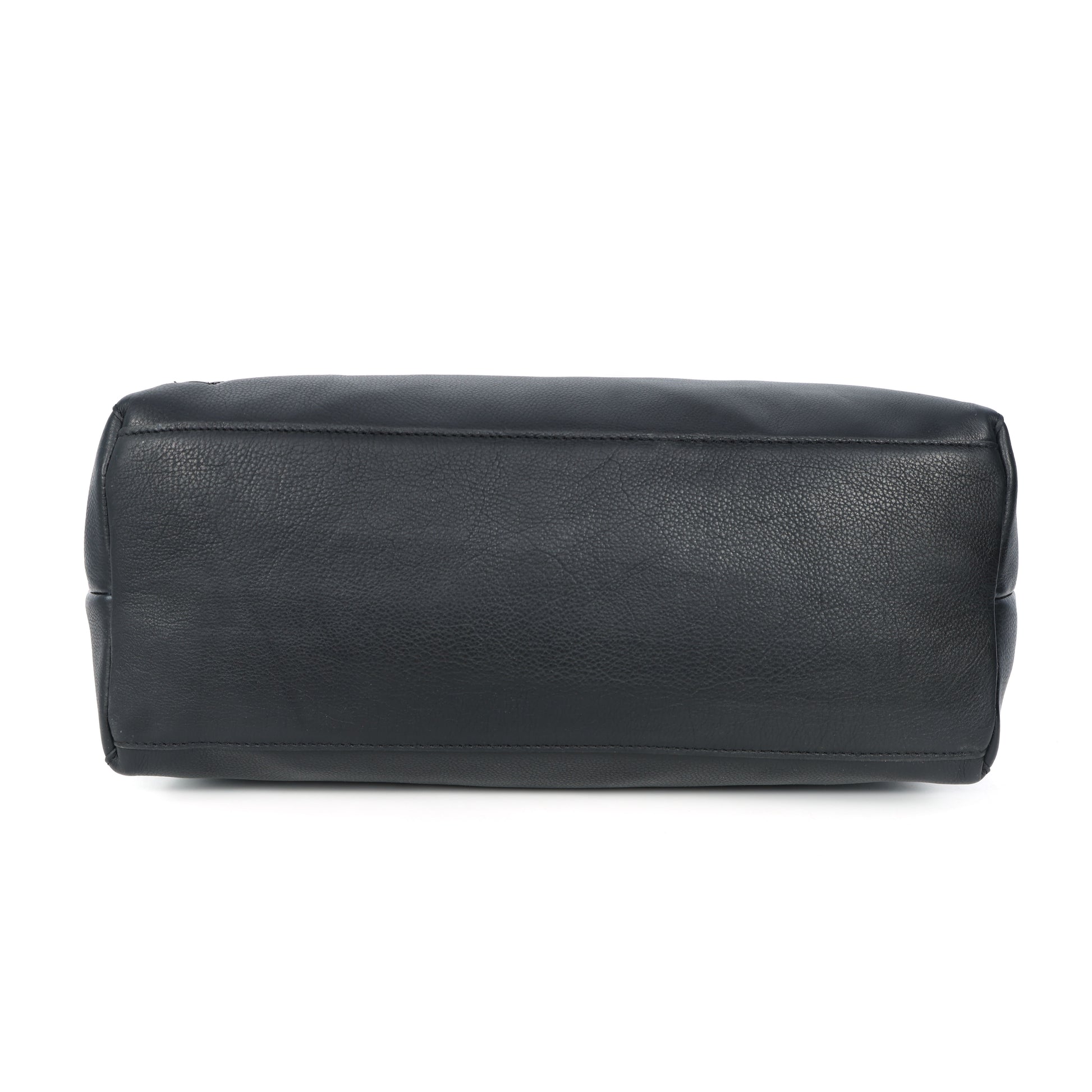 Premium Export Quality Black Leather Tote Bag with Chain Handles & Zip Closure