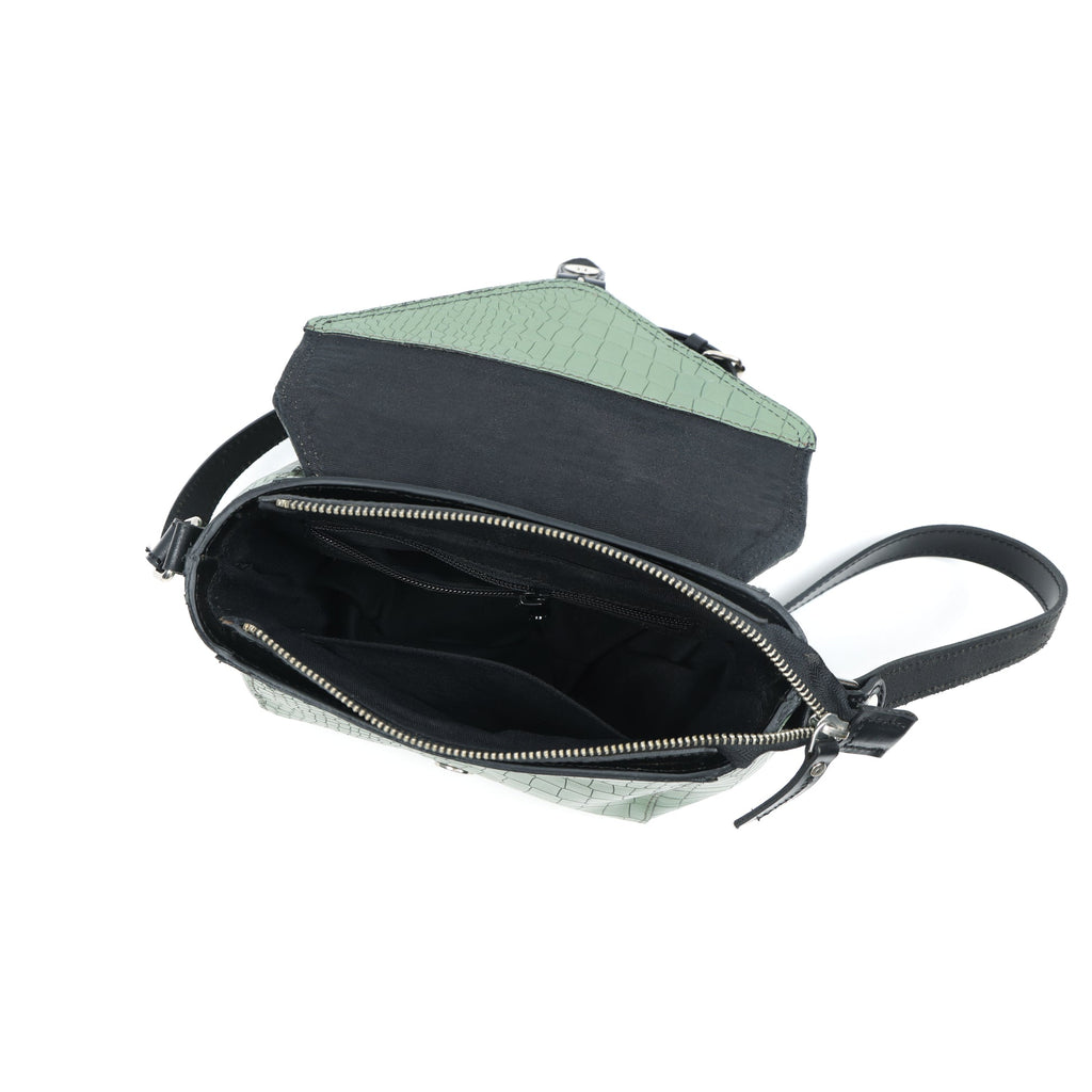Croc-Texture Structured Crossbody Bag with Buckle Flap & Adjustable Strap