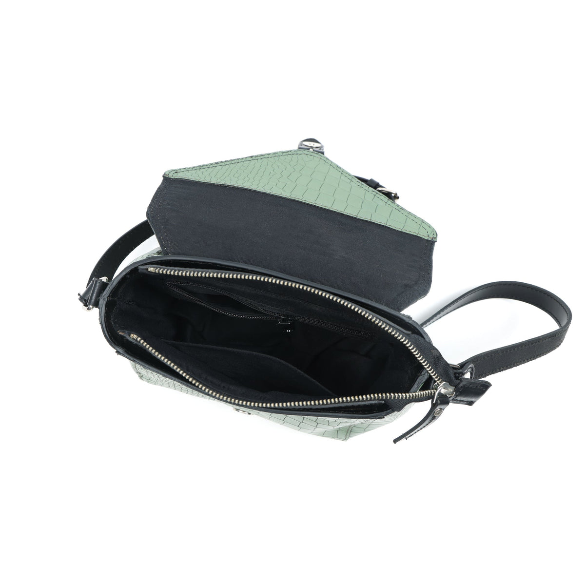 Croc-Texture Structured Crossbody Bag with Buckle Flap & Adjustable Strap