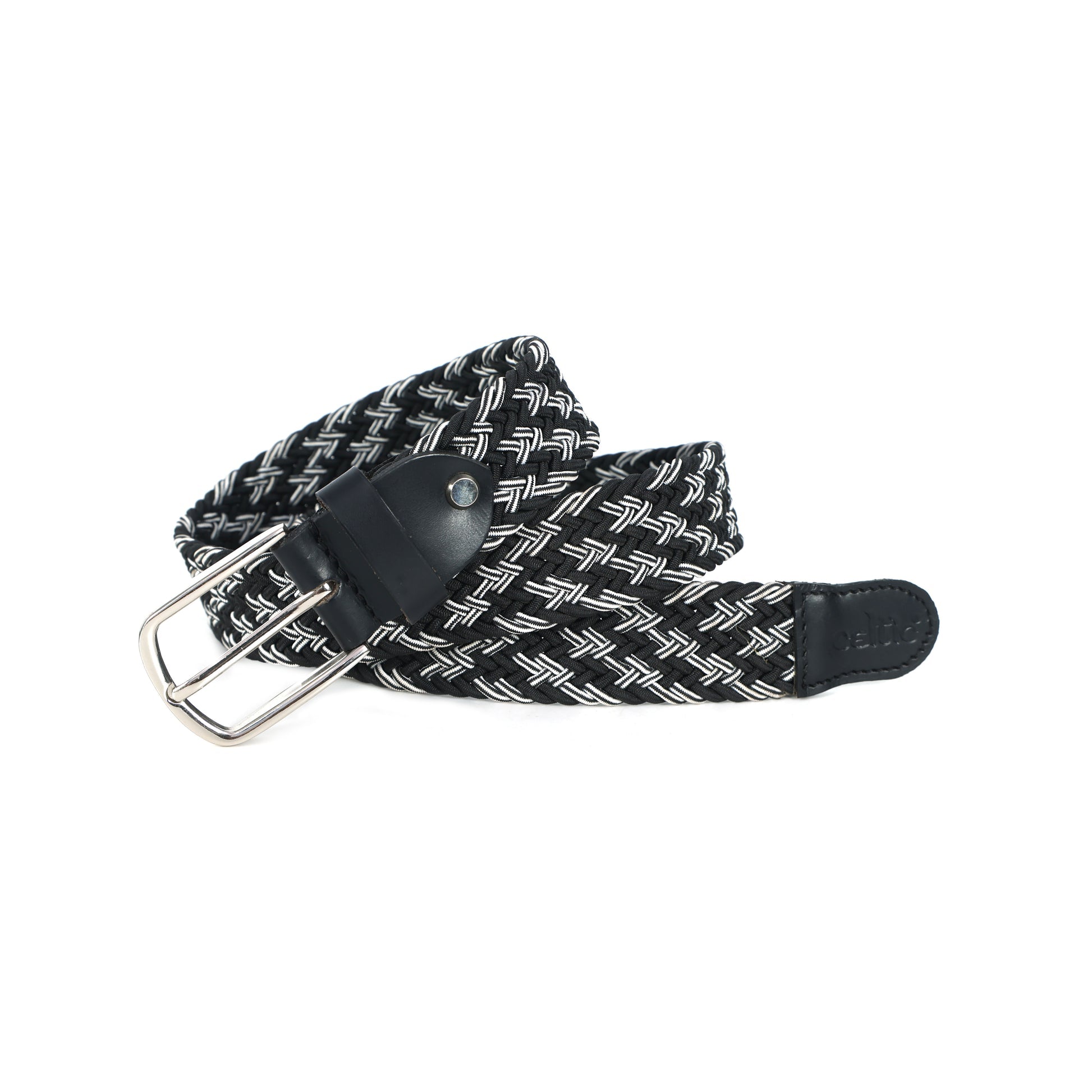 Handwoven Elastic Braided Belt With Leather Ends Adjustable Casual Wear Accessory