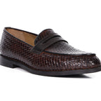 Mens Handwoven Genuine Leather Penny Loafers  Dark Brown Formal Slip-On Shoes