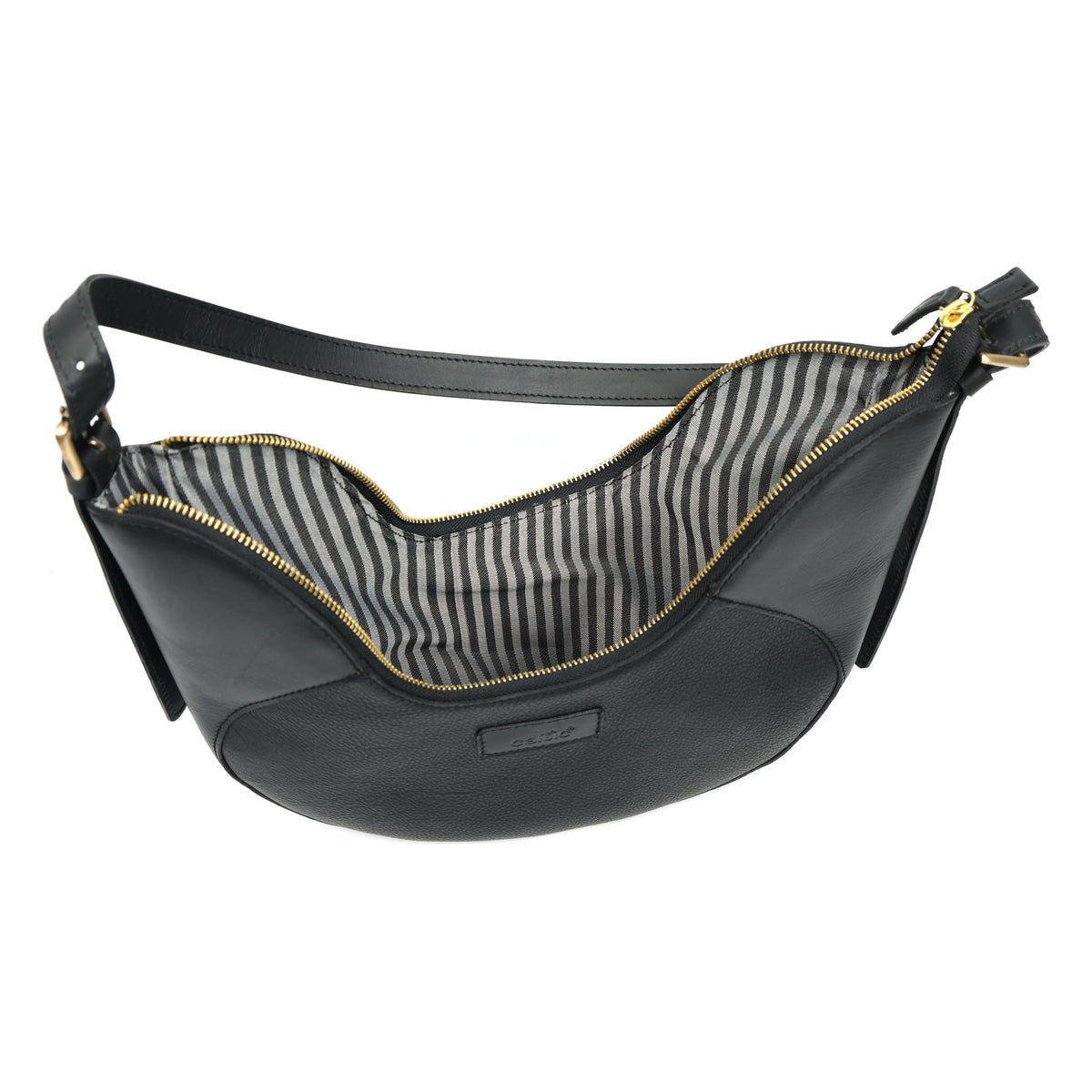 Premium Black Leather Hobo Shoulder Bag with Adjustable Strap & Zip Closure