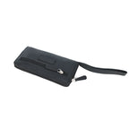 Premium Black Leather Zip-Around Wallet with Wrist Stra