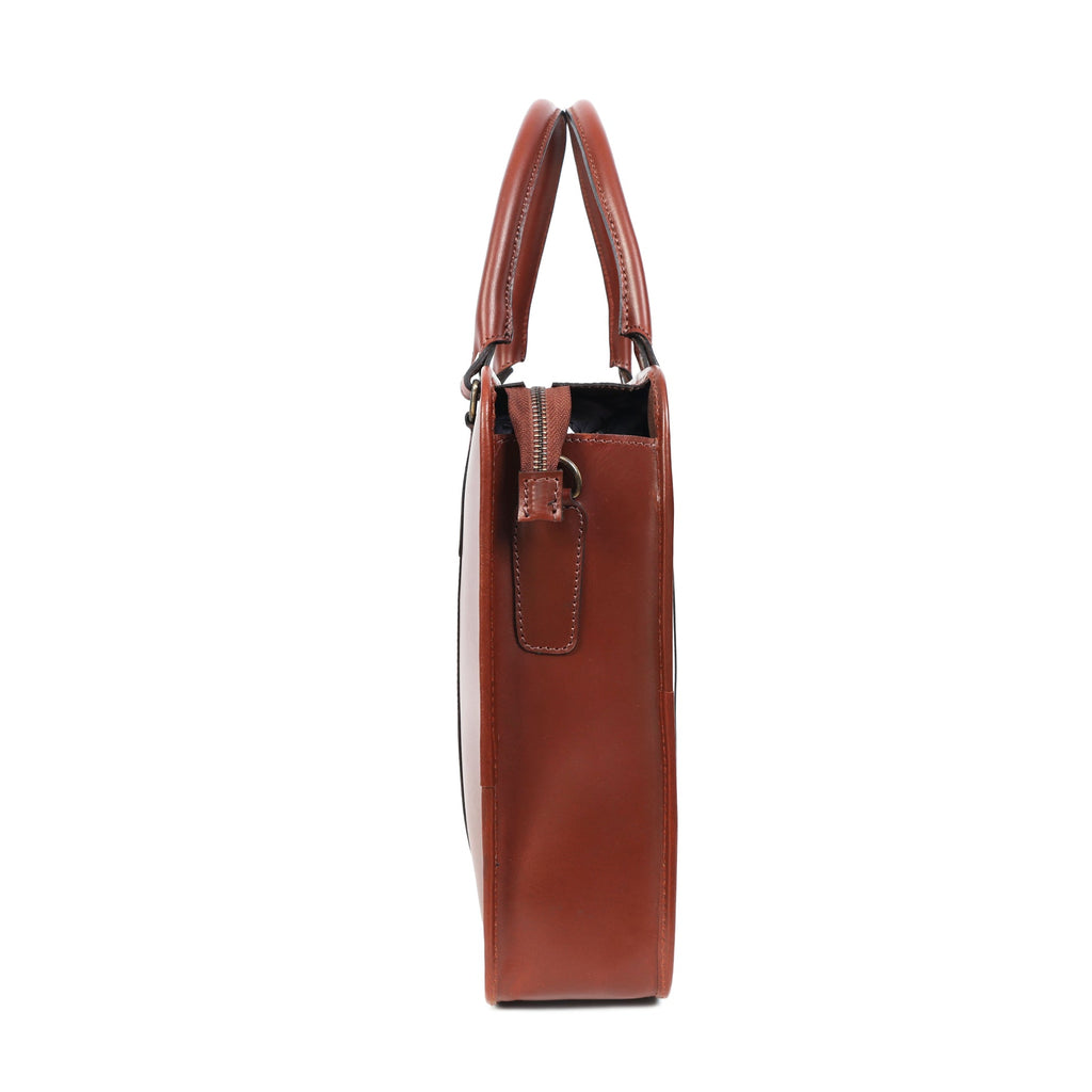 Premium Full-Grain Leather Laptop Briefcase with Zip Closure & Detachable Shoulder Strap