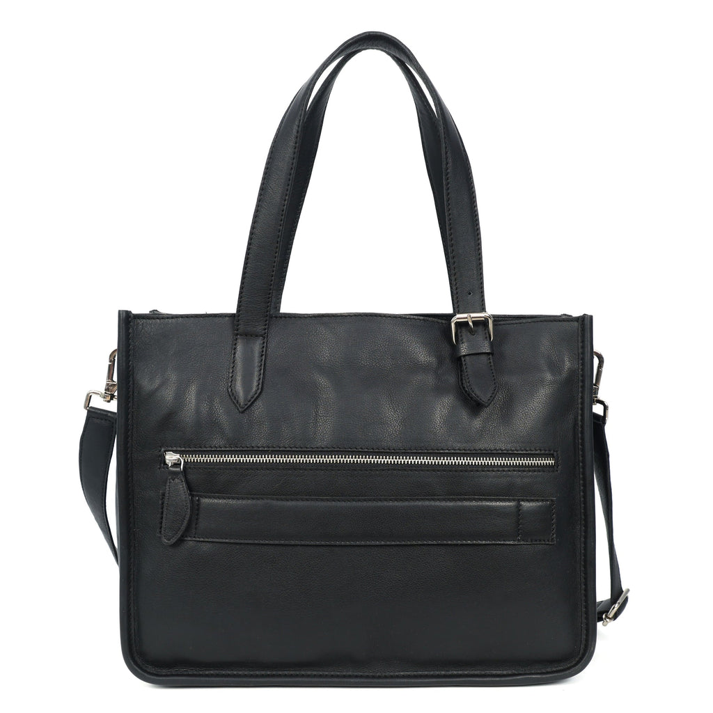 Premium Export Quality Genuine Leather Office Tote Bag with Zip Pockets & Sling Strap