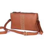 Premium Genuine Leather Studded Wristlet Sling  with Dual Zip Compartments for Women