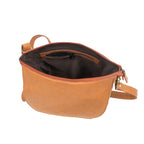 Premium Tan Leather Crossbody Messenger Bag with Multiple Zip Pockets & Adjustable Strap