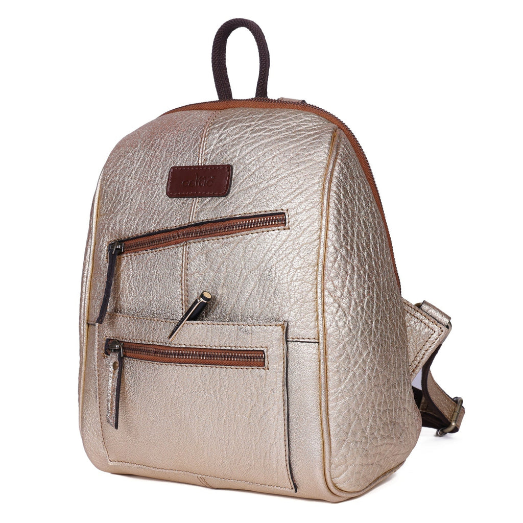 Vintage Leather Mini Backpack with Multiple Pockets & Adjustable Straps