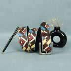 Unisex Handcrafted Patterned Leather Fabric Belt With Vintage Buckle For Casual Wear