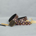 Unisex Tribal Patterned Leather Belt With Antique Medallion Buckle For Casual Western Wear