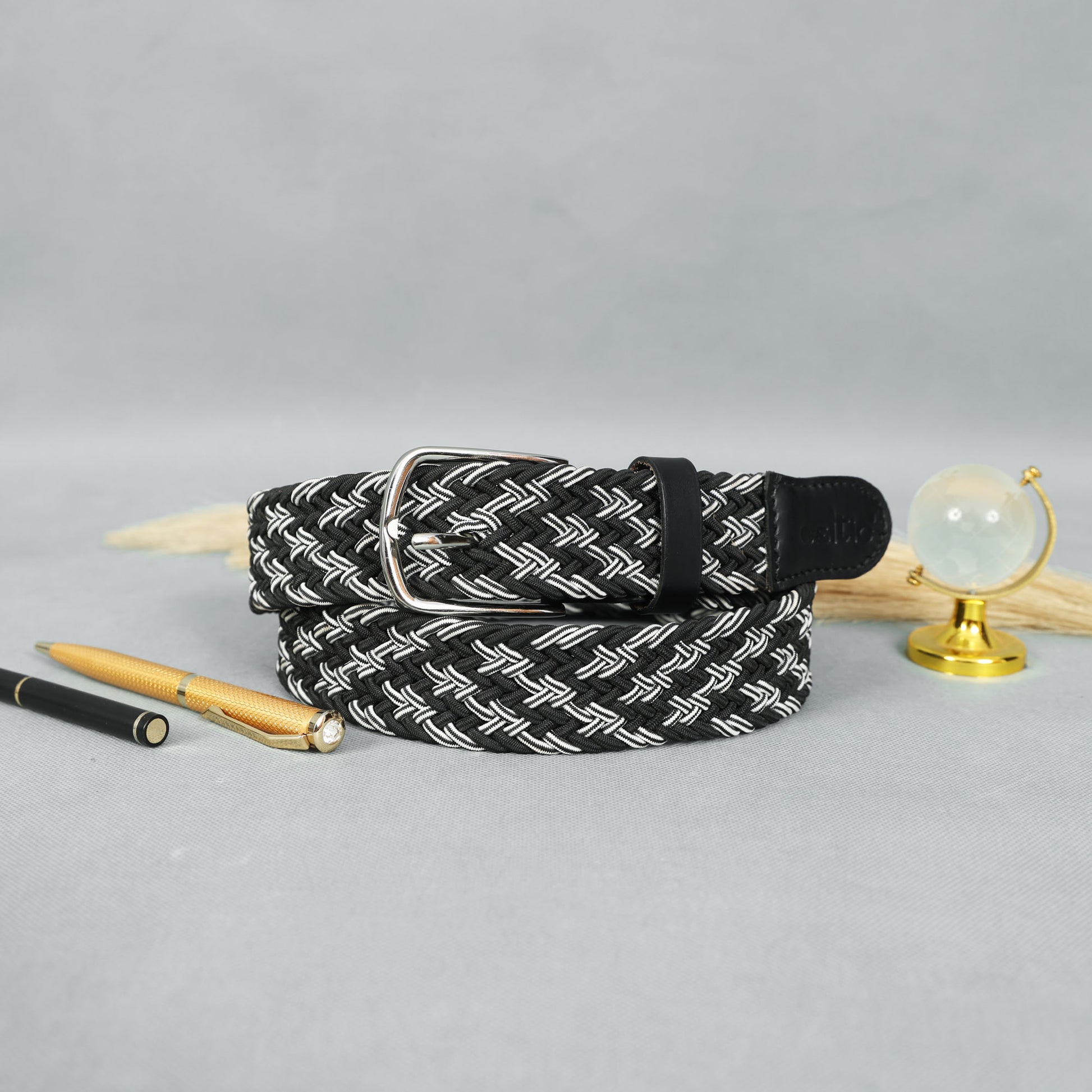 Handwoven Elastic Braided Belt With Leather Ends Adjustable Casual Wear Accessory