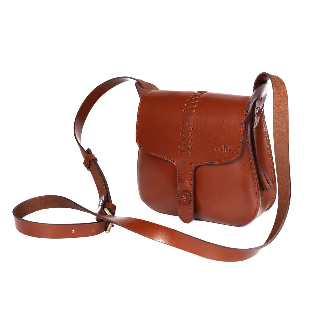 Handcrafted Full-Grain Leather Sling Bag with Hand-Stitched Detail & Adjustable Strap