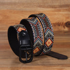 Men Genuine Leather Tribal Geometric Multicolor Waist Accessory Matte Buckle