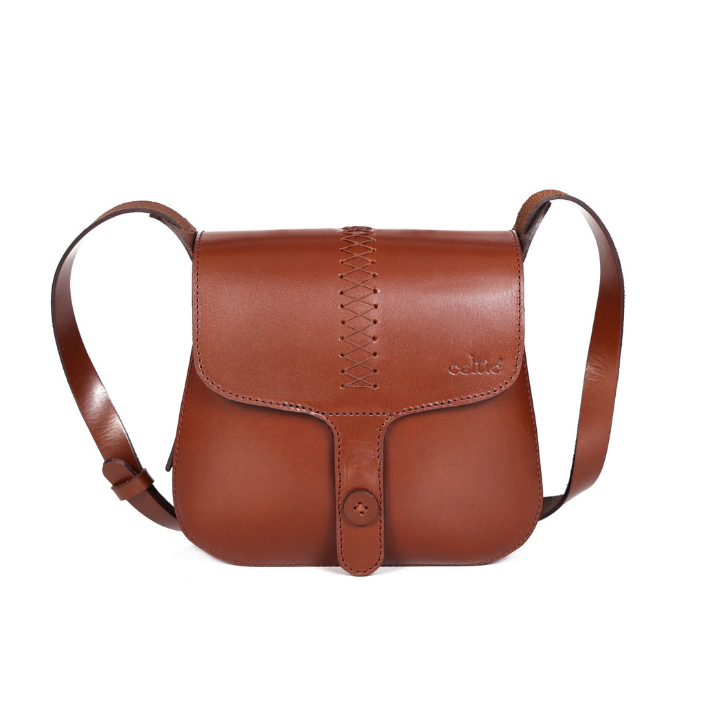 Handcrafted Full-Grain Leather Sling Bag with Hand-Stitched Detail & Adjustable Strap