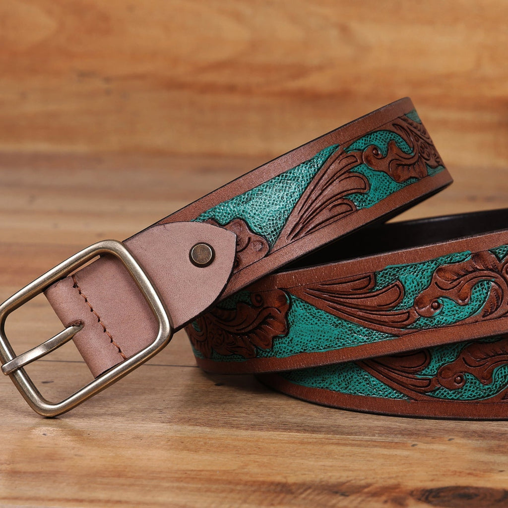 Carved Belt & Braided Wallet Combo