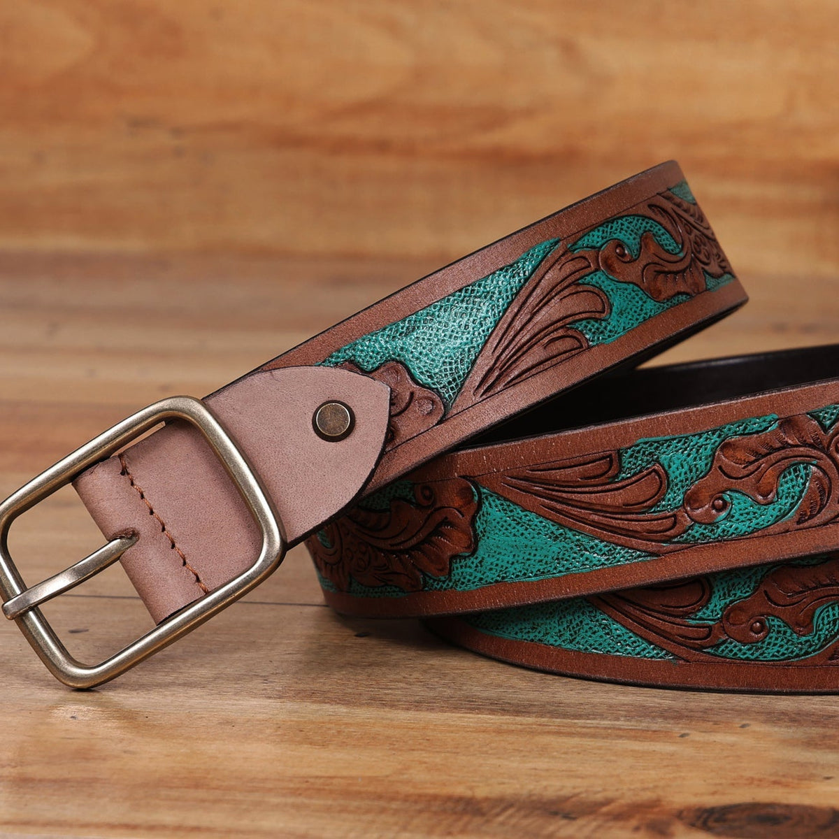 Carved Belt & Braided Wallet Combo