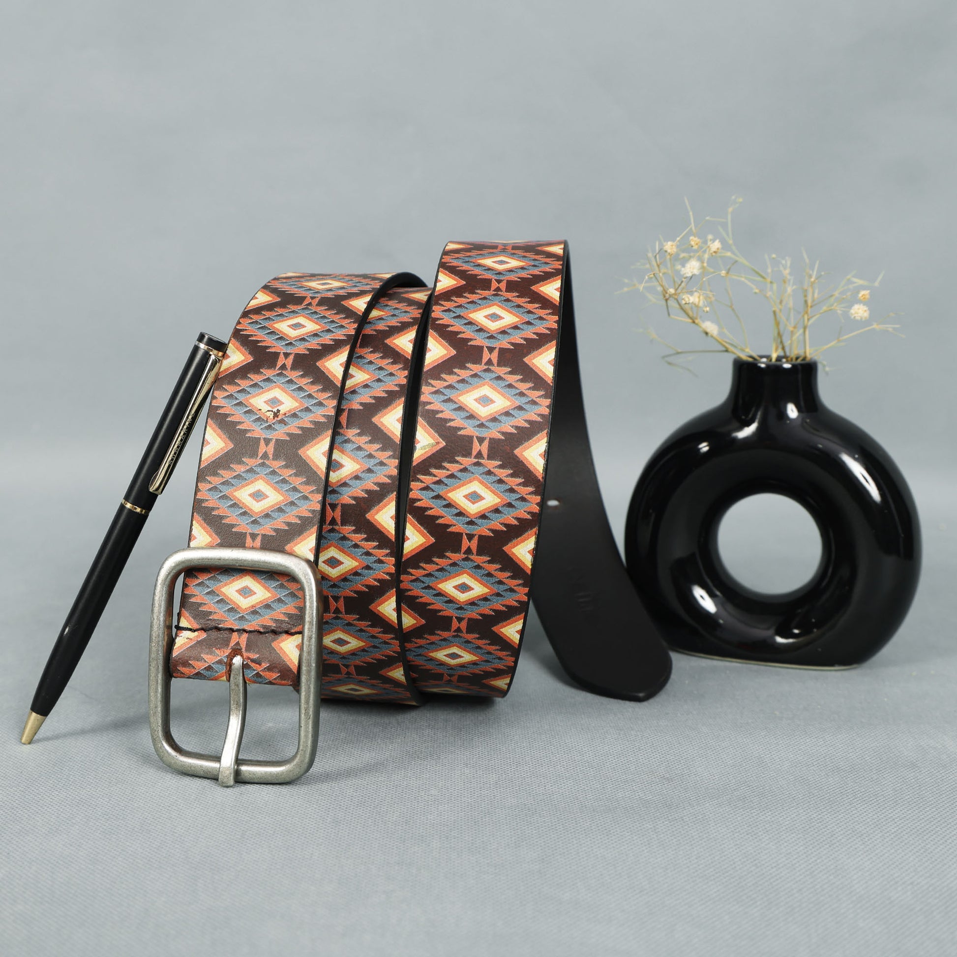 Vintage Silver Buckle Belt & Sleek Leather Wallet Combo Everyday Essential Set