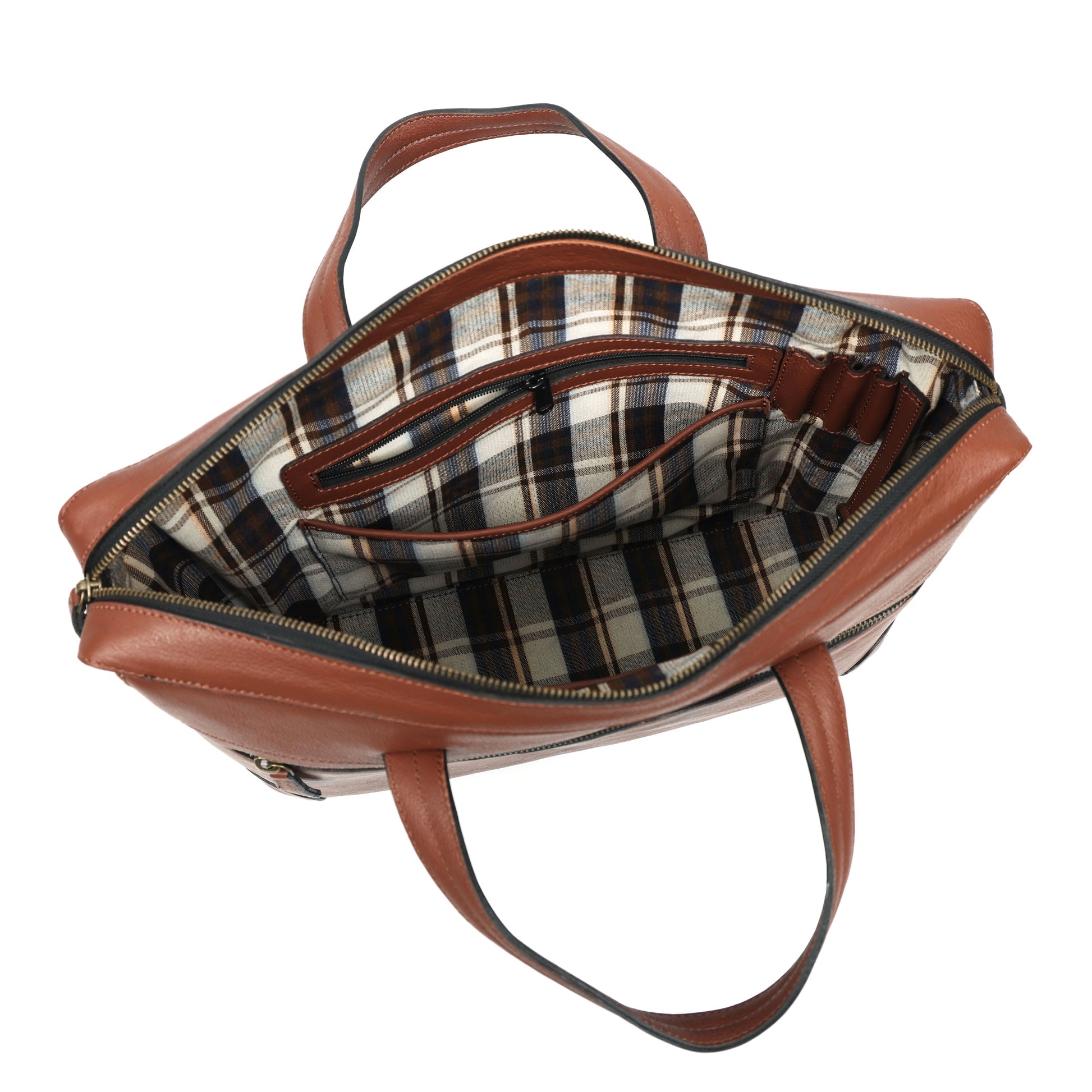 Premium Genuine Leather Laptop bag with Detachable Strap & Multi Zip Pockets