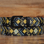 Unisex Genuine Leather Tribal Geometric Yellow Black Waist Accessory Matte Buckle