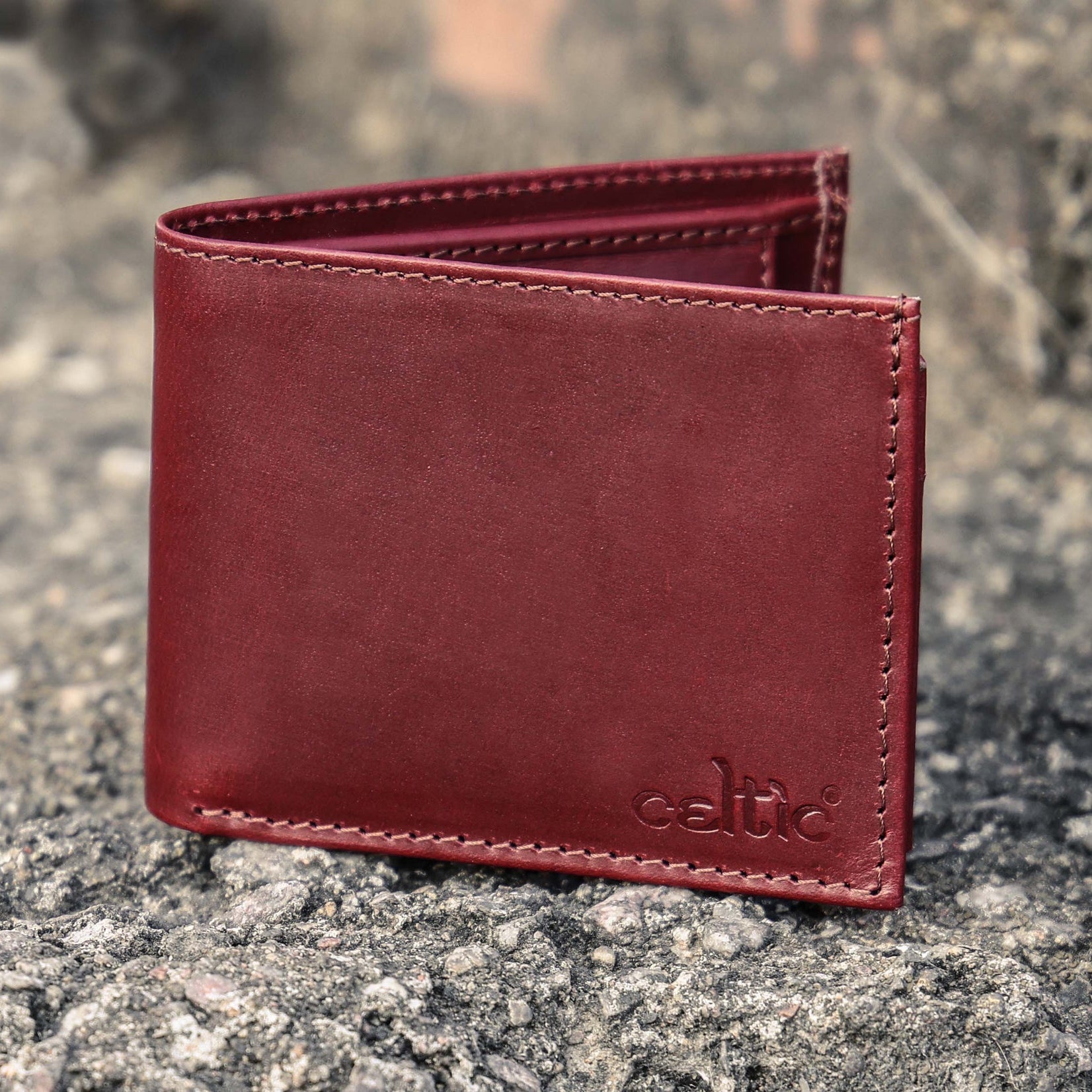Celtic Classic Burgundy Genuine Leather Bi-Fold Wallet with Coin Pocket | Premium Men’s Wallet