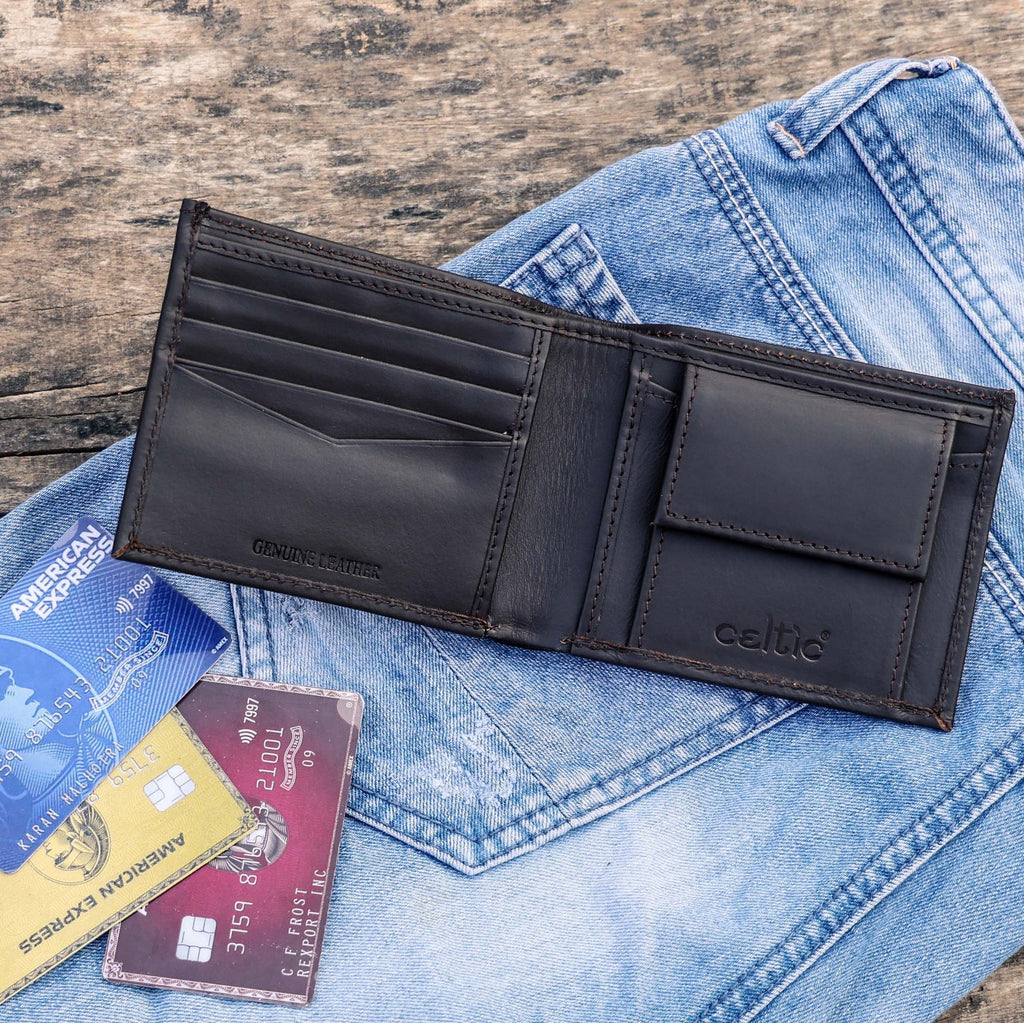 Celtic Genuine Leather Bi-Fold Wallet with Coin Pocket | Slim & Stylish Men’s Wallet