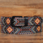 Men Genuine Leather Tribal Geometric Multicolor Waist Accessory Matte Buckle