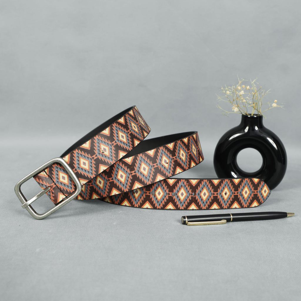 Unisex Handcrafted Tribal Pattern Belt With Durable Buckle Stylish Ethnic Casual Wear