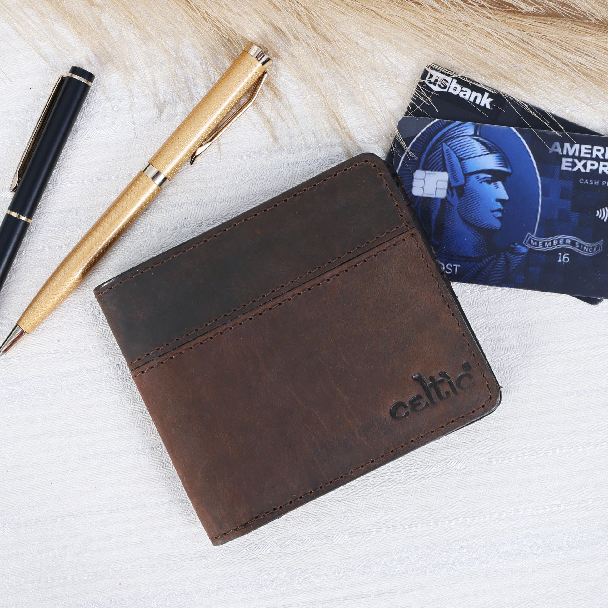 Celtic Vintage Brown Genuine Leather Bi-Fold Wallet with Coin Pocket