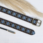 Unisex Handcrafted Tribal Pattern Leather Buckle Waistband Ethnic Style Durable Accessory.