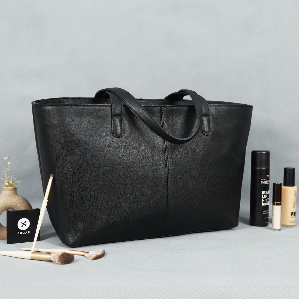 Premium Export Quality Genuine Leather Tote Bag with Zip Closure & Shoulder Handles